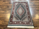 Sino Persian Rug 4x6, Wool with Silk Highlights, Fine Hand Knotted Carpet, Green & Maroon Red, Herati Medallion, Vintage Rug