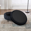 31.5' W Upholstered Round Ottoman With Reversible Lid, Velvet Storage Stool, Channel Tufted Pumpkin-shape Footstool for Living room, Bedroom and Office, Black