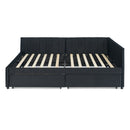 Full Size Upholstered Tufted Bed Frame with Two Drawers, Sofa Bed Frame with Comfortable Backrest and Armrests, Velvet, Black(79.5''x58''x25'')