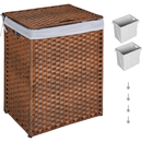 Laundry Hamper With Lid PE Rattan Powder Coating Frame Clothes Hampers with 02 Removable Bags, 100L, Brown Color