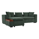 Elegant Chenille L-Shaped Sofa with Wooden Storage Compartment, Green, 93.7 Inches