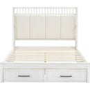 Queen Size Wood Platform Bed with Upholstered Headboard and 2 Drawers, Antique White