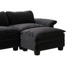 Living Room Furniture Luxury Sectional Sofa Couch with Ottoman Soft Velvet Upholstered Sofa Black