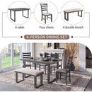 6 Piece Rustic Wood Dining Set With Bench And Chairs