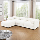 Contemporary White Chenille L-Shaped Sofa with Storage and Ottoman, 3-Seater Cylindrical Backrest