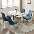 Rayon Cloth Flocking Chenille Dining Chairs Channel Kitchen Dinner Chair Comfy Fabric Upholstered Accent Chair for Dining Room with Silver Brushed Stainless Steel Legs,Set of 2 (Blue), SW1747BL