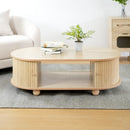 MDF ELEGANT LONG OVAL STORAGE SIDE TABLE WITH RETRO CHARM, NATURAL COLOR
