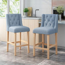 Vienna Contemporary Fabric Tufted Wingback 31 Inch Counter Stools, Set of 2, Light Blue and Natural