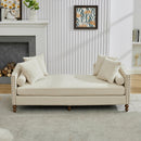 Beige Chenille Upholstered Chaise Lounge with Nailheads, Sleeper Sofa Couch With 4 Throw Pillows&2 Bolsters, Daybed with Rubberwood Legs, 75.2'' Wide
