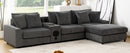 Modular Corduroy Sectional Sofa with Bluetooth Speakers, USB Charger, Cup Holders, Storage, and Ottoman in Dark Gray