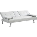 Sofa Bed with Armrest two holders WOOD FRAME, STAINLESS LEG, FUTON WHITE PVC