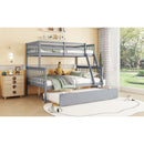 Twin Over Full Rubber Wood Bunk Bed with Trundle, Convertible Ladder and Guardrail, Detachable, Convertible Bed, with Twin Size Trundle  ,Grey