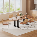 Natural Rattan Dining Chairs Set of 2, Modern Dining Room Chairs with Solid Wood Back for Kitchen Living Room, Mid Century Breuer Design Inspired, Upholstered Faux Leather (Brown)