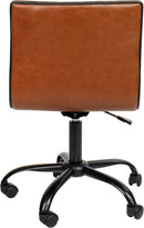 Low-Back Ribbed Upholstered Vinyl Swivel Desk Chair, Brown, Adjustable Height