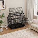 48 Inch Heavy Duty Dog Crate with Wheels, Folding Metal Big Dog Cage for Large and Medium Dogs, Cage with a pointed roof and Removable Tray.