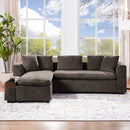 Elegant L-Shaped Sectional Sofa with Chenille Upholstery and Wooden Storage Compartment, Brown