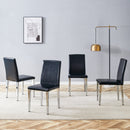 Simple and Versatile Four Black PU Dining Chairs with Silver Metal Legs
