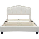 2-Pieces Bedroom Sets Full Size Flower-Shaped Upholstered LED Platform Bed with Storage Ottoman-Sherpa Fabric, White