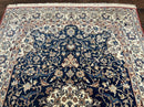 Super Fine Persian Nain Rug 3.6 x 5.4, Navy Blue and Ivory, 700 KPSI