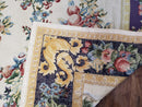 Vintage Chinese Floral Needlepoint Area Rug 6x9, Wool Hand-Woven Handmade Flatweave Rug, Ivory & Purple, Fruits Grapes Apples, Dining Room