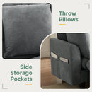 Modern L-Shaped Sectional Sofa with Storage, Movable Ottoman, and Throw Pillows, Grey Chenille, 83'