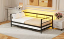 Twin Size Metal Daybed with LED and Adjustable Trundle, Pop Up Trundle, Black