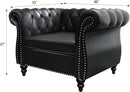Two Piece Chesterfield Leather Living Room Set With Black Leather Loveseat And Chair