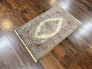 Silk Turkish Kayseri Rug 2x3, Very Finely Hand Knotted, Semi Open Field, Vintage, Silk Pile on Silk Foundation, 300 KPSI