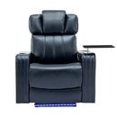 Blue PU Leather Power Recliner Theater Chair with Cooling Cup Holder, Bluetooth Speaker, LED Lights, USB Ports