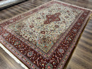 Persian Qum Rug 7x11, Beige and Red, Highly Detailed Floral Pattern, Fine 260 KPSI