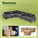 L-shaped 6-seater 133.4''*94.4'' corduroy sofa, large storage armrests with center console, USB charging, left and right seats can be switched, 3 packages of 130