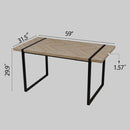 59' MDF light wood dining table and modern dining chair 4-piece set, medieval wooden kitchen dining table set, rectangular metal base, dining table and suede chair