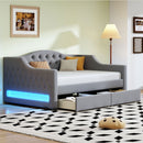 Elegant Upholstered Twin XL Daybed with LED Belt, 2 Drawers, Gray Linen Finish