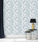 Contemporary Blue Leaves Wallpaper Chic