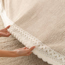 Sofa Cover Throw with Lace Trim & Pom-Pom Fringe, Decorative Couch Cover Blanket