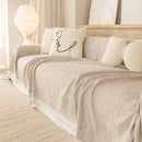 Sofa Cover Throw with Lace Trim & Pom-Pom Fringe, Decorative Couch Cover Blanket