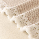 Sofa Cover Throw with Lace Trim & Pom-Pom Fringe, Decorative Couch Cover Blanket