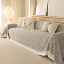 Sofa Cover Throw with Lace Trim & Pom-Pom Fringe, Decorative Couch Cover Blanket