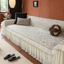 French Country Floral Sofa Cover with Chiffon Ruffle Skirt, Vintage Sofa Throw Cover
