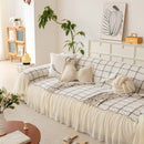 Grid Sofa Cover with Ruffle Skirt – Soft, Decorative, Full-Cover Couch Protector