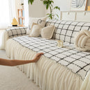 Grid Sofa Cover with Ruffle Skirt – Soft, Decorative, Full-Cover Couch Protector