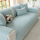 Floral Cotton Quilted Sofa Cover, Non-Slip Couch Protector with Scalloped Edges