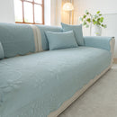 Floral Cotton Quilted Sofa Cover, Non-Slip Couch Protector with Scalloped Edges