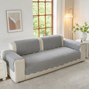 Floral Cotton Quilted Sofa Cover, Non-Slip Couch Protector with Scalloped Edges