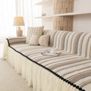 Boho Striped Couch Cover with Sheer Ruffle Skirt, Decorative Couch Throw Blanket