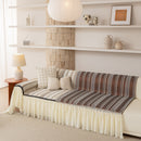 Boho Striped Couch Cover with Sheer Ruffle Skirt, Decorative Couch Throw Blanket