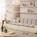 Boho Striped Couch Cover with Sheer Ruffle Skirt, Decorative Couch Throw Blanket