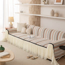Boho Striped Couch Cover with Sheer Ruffle Skirt, Decorative Couch Throw Blanket