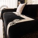Jacquard Floral Band Sofa Cover with Tassels, Thick Textured Couch Throw Blanket