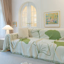Cozy Couch Throw Blanket with Tassels, Jacquard Leaf Pattern Furniture Protector